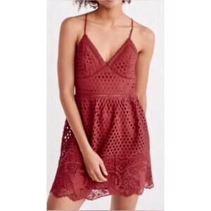 Abercrombie & Fitch V Neck Eyelet Lace Party Dress Sun Dress Russet Red Large